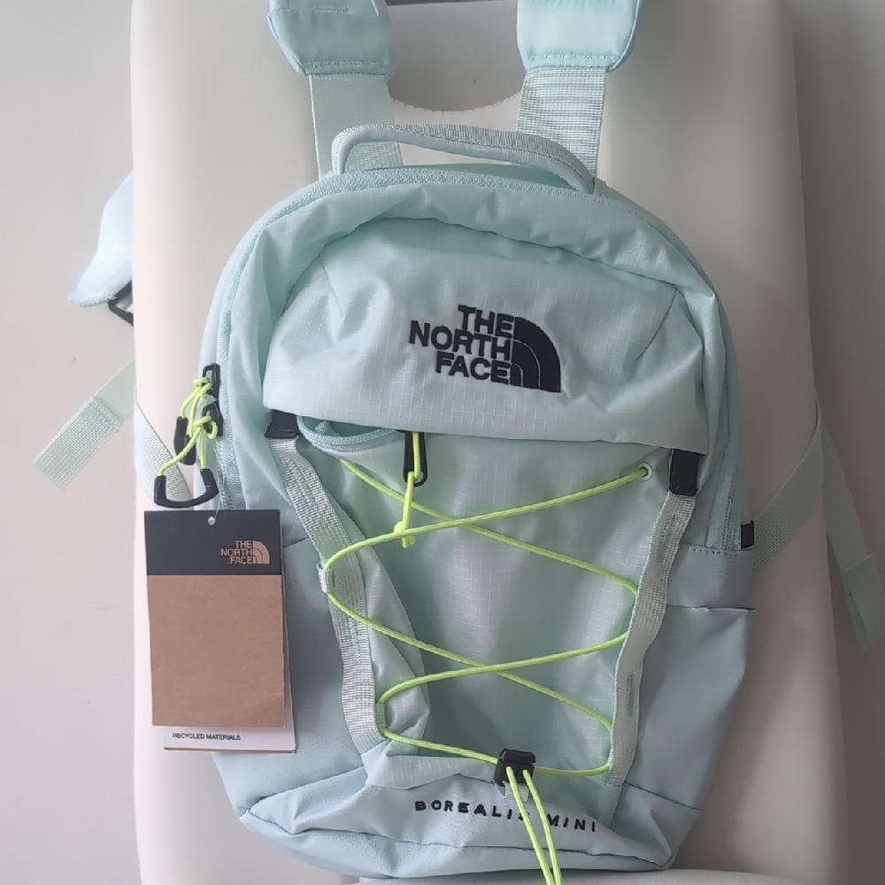 NEW The North Face Borealis Mini Mint Backpack with Neon Yellow Accents